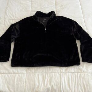 A New Day Sweater Women Large Black Faux Fur Quarter Zip Pullover Mock Neck